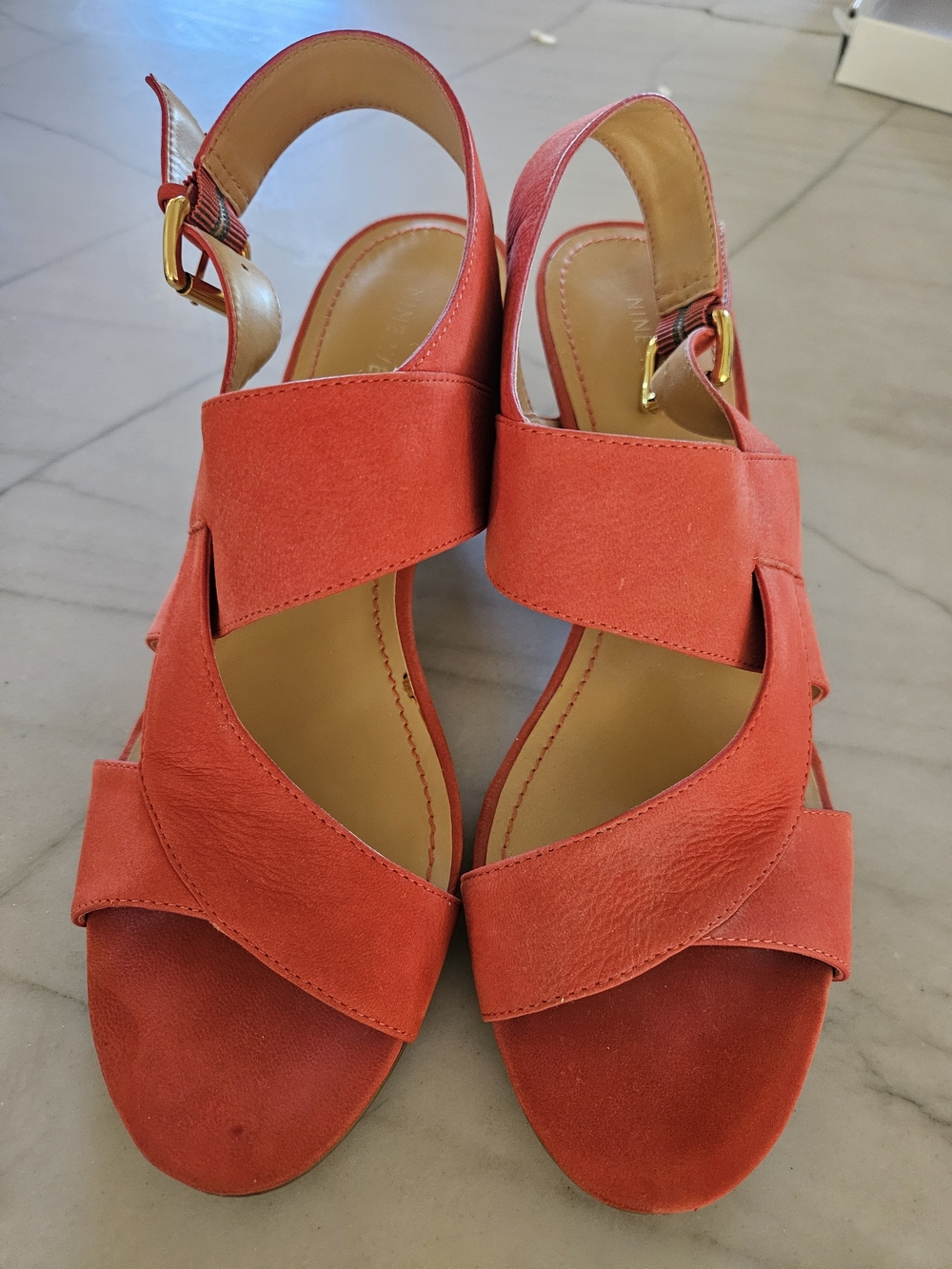 Nine West Carie Red Strappy Block Heel Sandal | Size 10